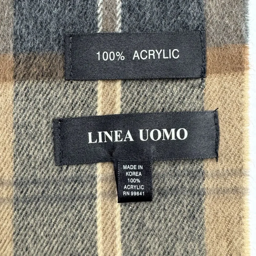 Linea Uomo Men’s Plaid Scarf Brown Tan Red Fringe Classic 100% Acrylic